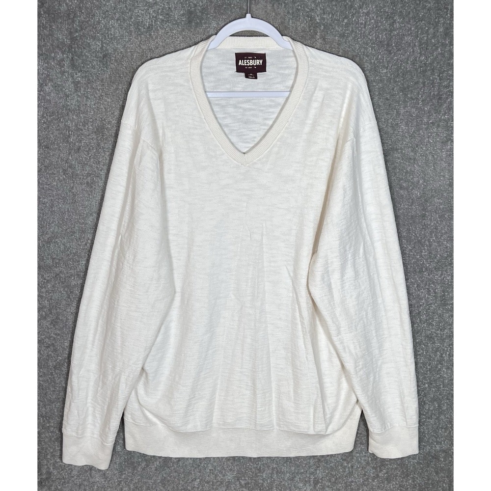 Alesbury Slub Knit Sweater Mens Size XXL Off White Cotton VNeck Pullover Preppy